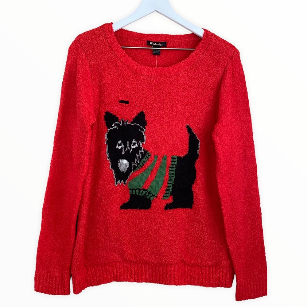 BY Design NWT Scottish Dog Super Soft Sherpa Distressed Sweater Size Medium